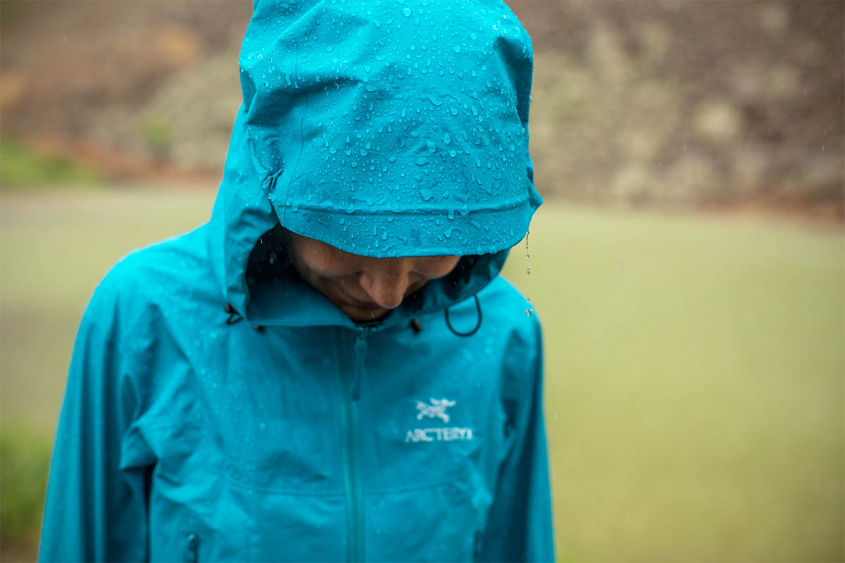 Women's rain jacket (Arc'teryx StormHood closeup)